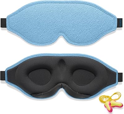 Trilancer 2026 Sleep Mask 3D Light Blocking Blue Eye Mask with Earplugs