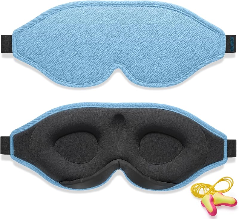 Trilancer 2026 Sleep Mask 3D Light Blocking Blue Eye Mask with Earplugs
