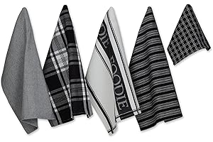 DII Everyday Collection Foodie Kitchen Set, Dishtowel & Dishcloth, Black, 5 Piece