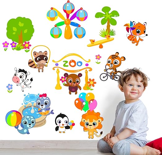 Amazon Com Zoo Animals Kids Wall Decals Removable Peel And Stick
