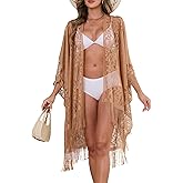 Sexy Elegant Lace Kimono Beach Cover Up for Women, Bathing Suit Cover Up, Open Front Swimsuit Coverup for Poolside, Seaside
