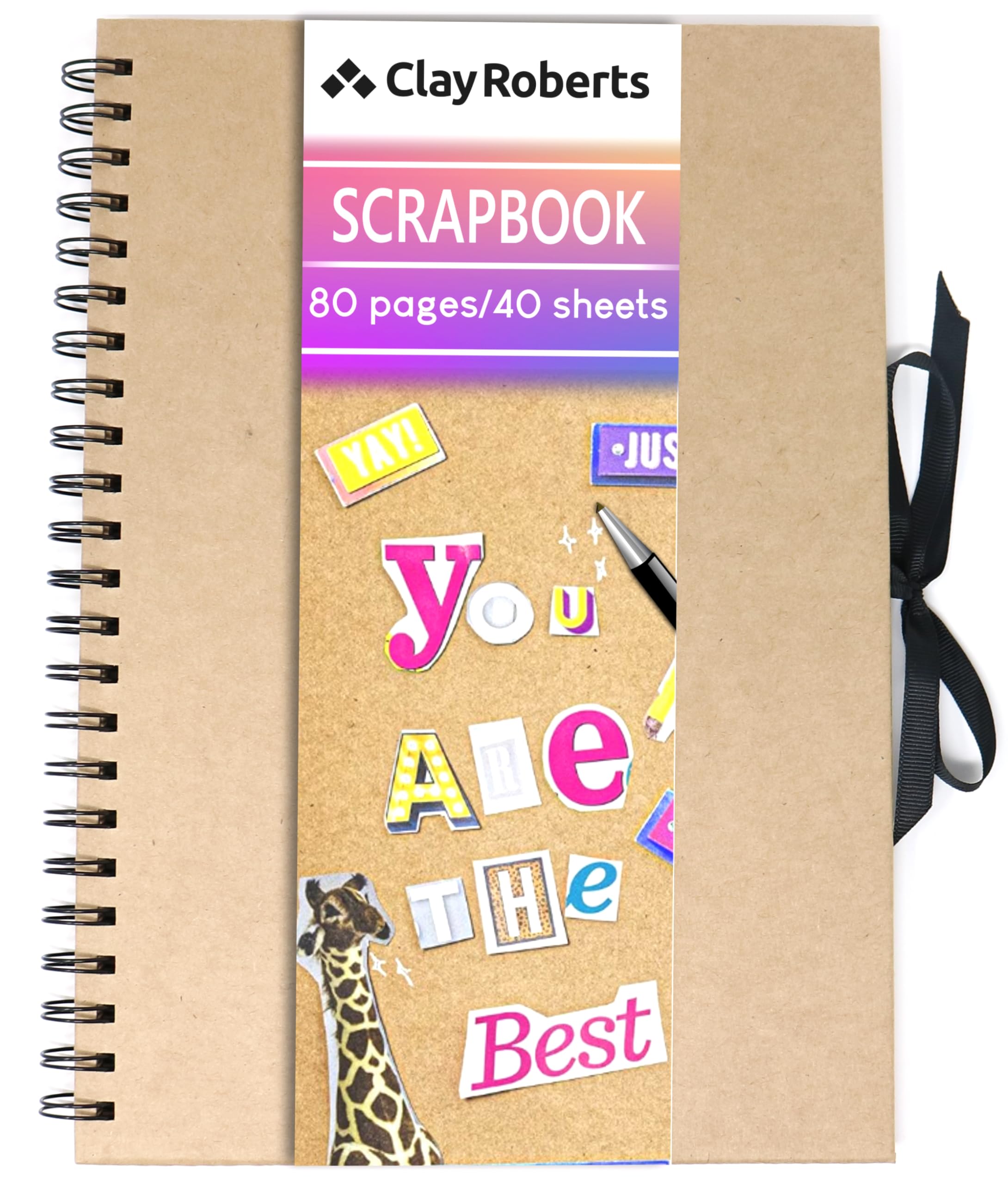A4 Kraft Ribbon Scrapbook, Brown, 40 Sheets (80 Pages), Craft Paper Scrapbooking Albums, Eco-Friendly Memory Book Photo Album, Scrapbook, Art Books