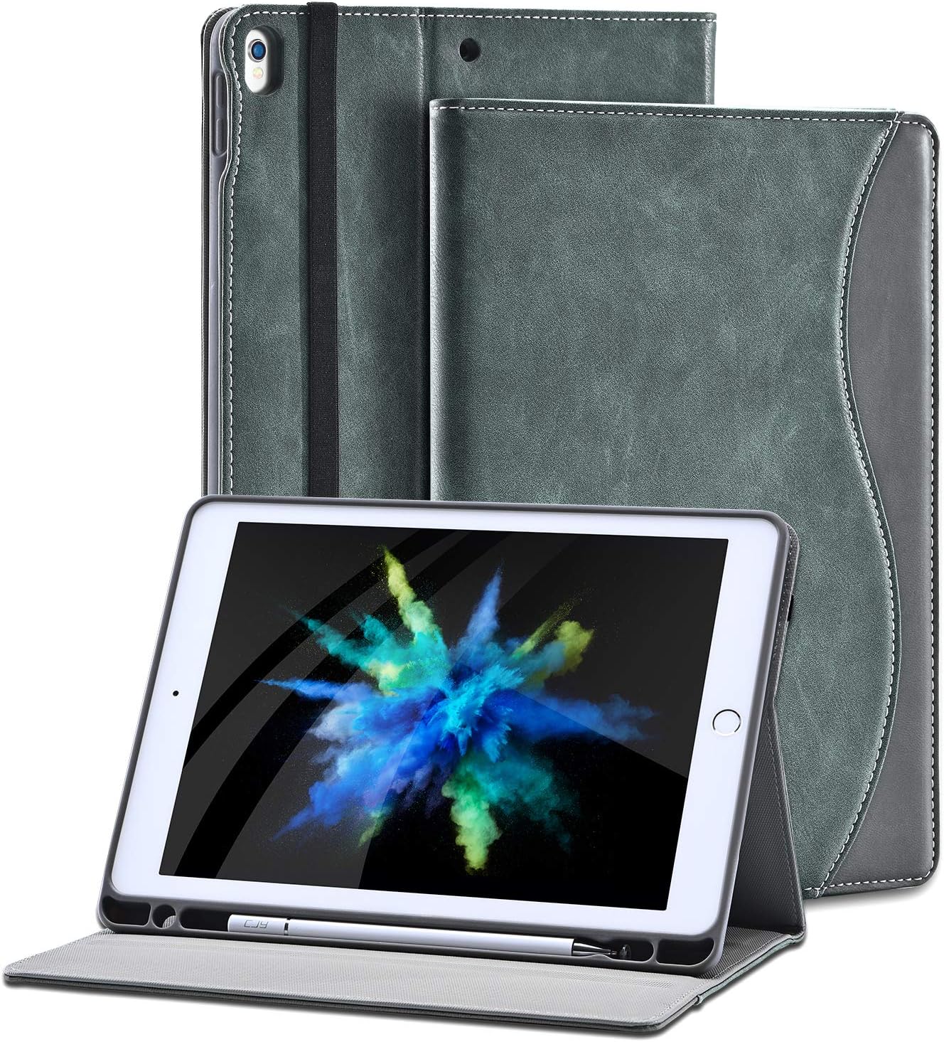 2019 iPad pro 10.5 Case with Pencil Holder for iPad Air 3rd Gen Cover/ipad pro10.5 inch 2017 and Multiple Viewing Angles Stand,Shockproof Soft TPU Cover+ Auto Sleep/Wake+Pocket (Dark Grey)