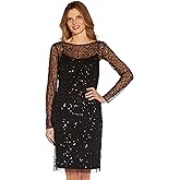 Adrianna Papell Womens Beaded Short Dress
