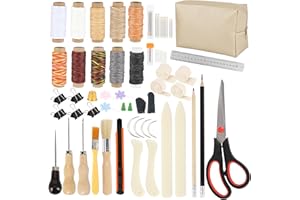 FUXAFU 65 Pcs Bookbinding Tools Kit with Bone Folder, Waxed Thread, Binding Ribbon, Glue Brush, Awl, Needles, Ruler, Storage Bag, and More for DIY Bookbinding, Paper Crafts, and Book Repair