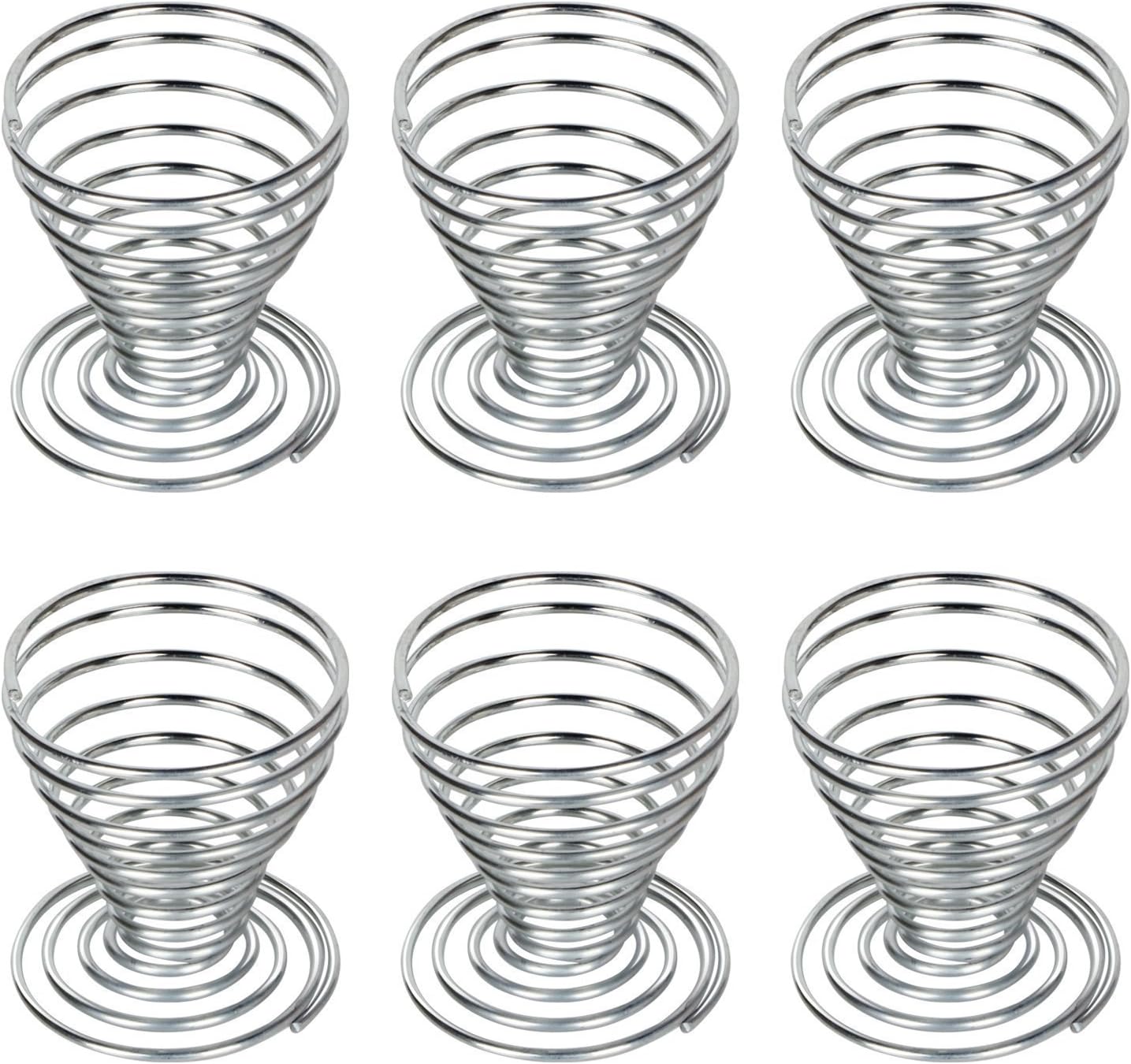 Kentop 6 egg cups metal stainless steel egg cup holder spiral spring wire tray egg cup set