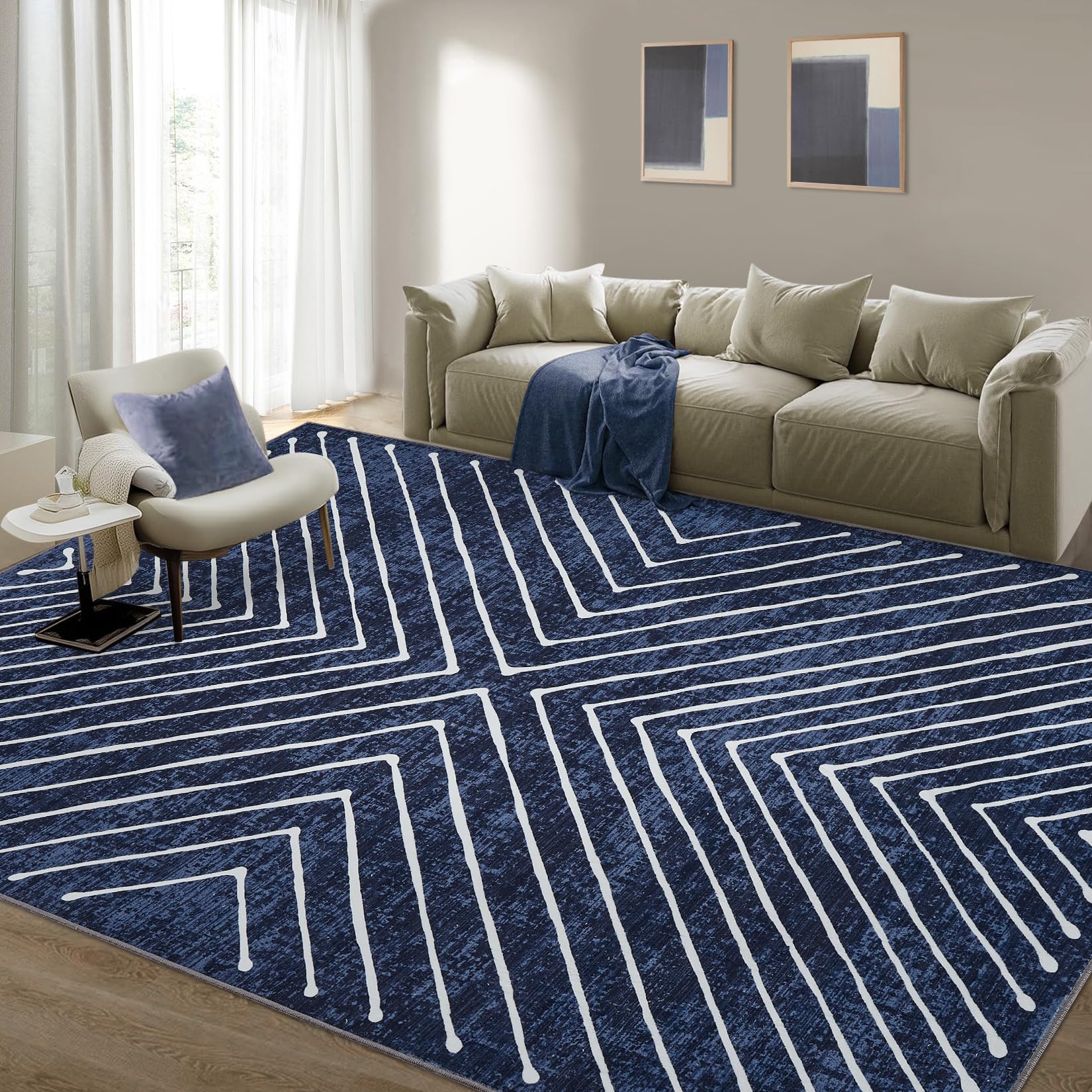 Photo 1 of ROYHOME 8x10 Area Rug for Living Room Washable Rug Non Slip Large Bedroom Stain Resistant Dining Room Contemporary Accent Carpet Ultra Soft Modern Rug for Home Decor Office, Navy