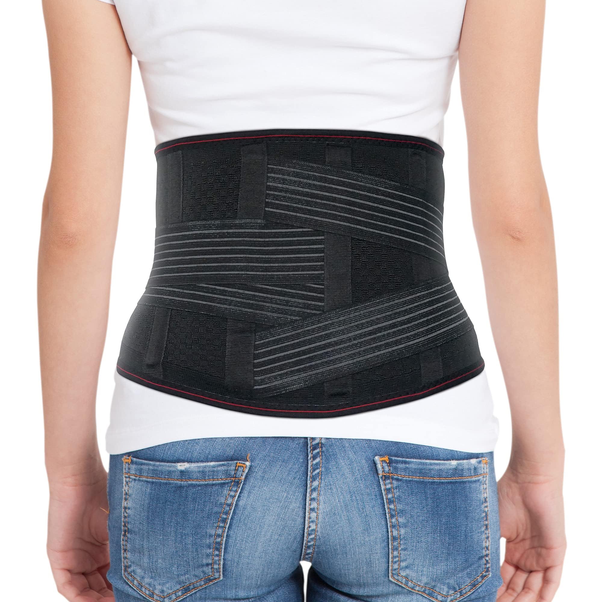ORTONYX Back Brace for Man and Women with Lumbar Pad - Lower Back Support Belt – Neoprene Free Breathable Fabric - Pain Relief for Herniated Disc, Sciatica, Scoliosis - M/L (Waist 31.5"-39.4") Black
