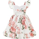 Flofallzique Summer Girls Floral Dress Ruffle Sleeve Tie Back Vintage Toddler Birthday Tea Party Dresses