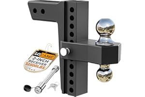 LOCAME Adjustable Trailer Hitch, Fits 2-Inch Receiver Only, 10-Inch Drop/Rise Aluminum Drop Hitch,12,500 LBS GTW-Tow Hitch for Heavy Duty Truck with Double Stainless Steel Locks, Black, LC0023