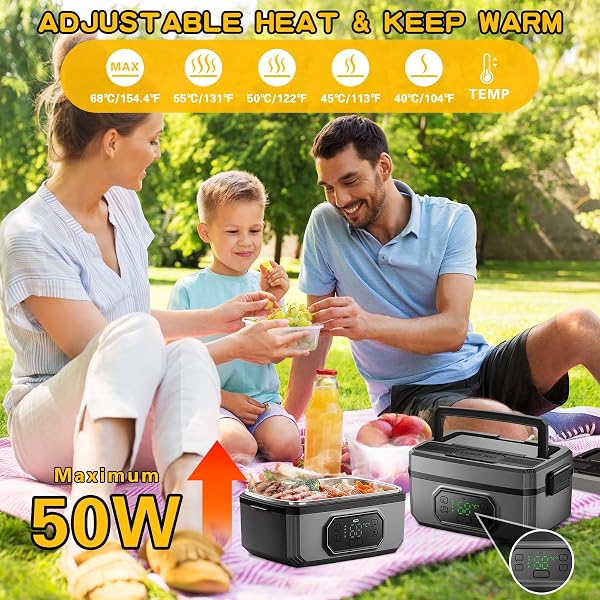 SWINGERS CORDLESS HEATED LUNCH BOX, 24000MAH SELF HEATING LUNCHBOX BATTERY POWERED, 1.6L PORTABLE ELECTRIC LUNCH BOX FOR ADULTS, WORK AND TRAVEL USE (BLACK)