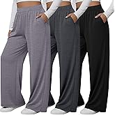Neer 3 Pack Women's Plus Size Pants Wide Leg Yoga Pants Casual Baggy Sweatpants Drawstring Loose Workout Joggers
