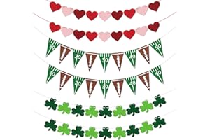 LAIRYAN 6PCS Valentines Felt Heart Garland St. Patrick's Day Banner Football Pennant Banner for Holiday Home Party - NO DIY - Valentine's Day Decor/Irish St. Patrick's Day/Superbowl Party Decorations 2024