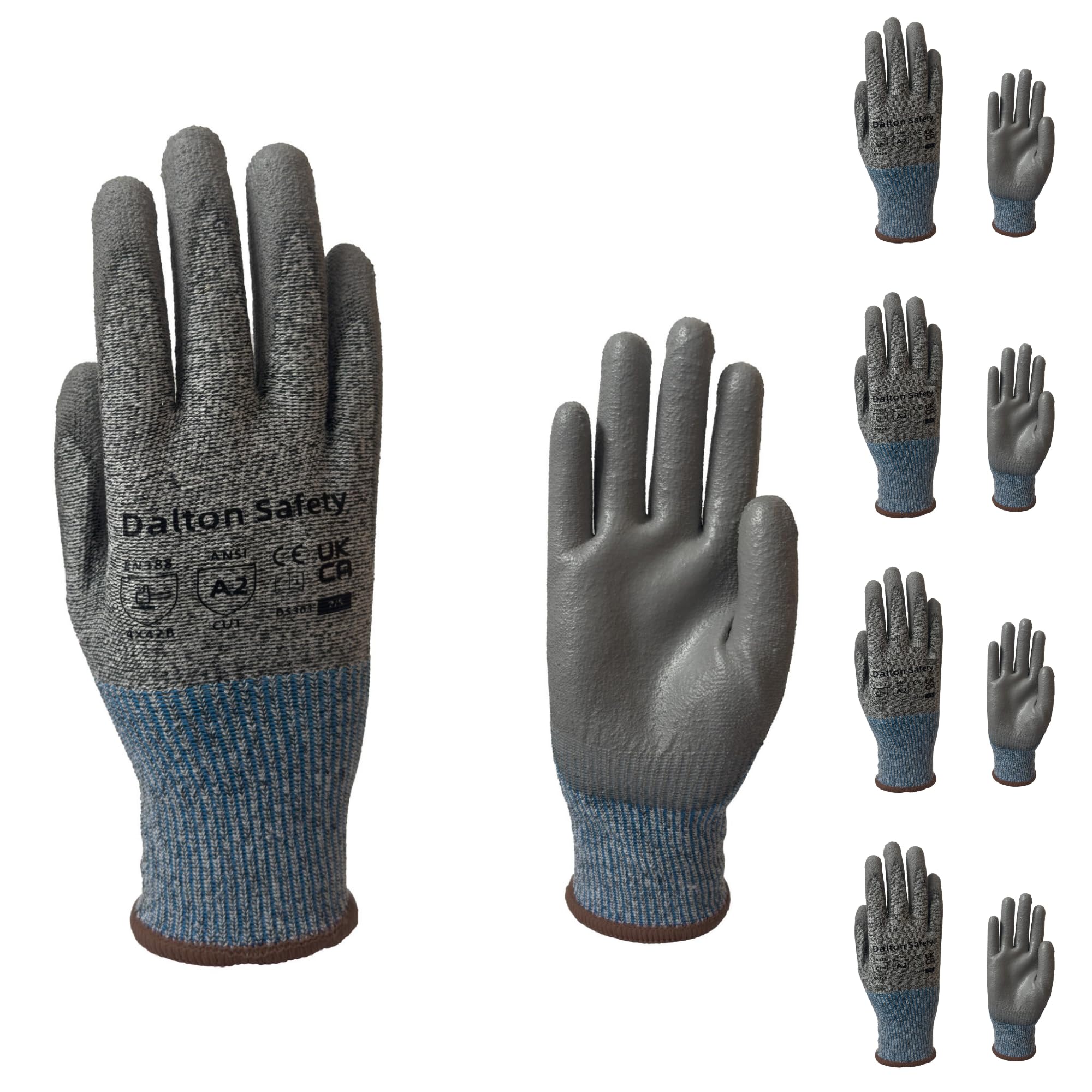 Dalton Safety 4 Pairs Of Large Cut Resistant Level 3 Work Gloves, HPPE Knitted Cuff, PU Coated Palm & Fingertips. Perfect For General Duty, Gardening, Glass Cutting & Sheet Metal Handling