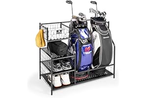 sivint Golf Bag Organizer, Golf Storage Organizer for Garage and Golfing Equipment Rack, Fits 2 Golf Bags, Golf Bag Rack Stand Holder for Garage Shed and Basement