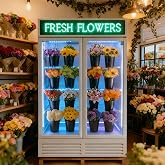 NAFCOOL Commercial Flower Refrigerator Floral Display Cooler,White 2 Glass Doors Fridge With LED Light Adjustable Shelves,ETL Approval,40" Wide, Adjustable Shelves &amp; Wheels Included