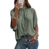 Angashion Womens Tops, Short Sleeve Casual Summer Top Solid Color Self Tie Loose Fit Drape Tunic Blouses Shirts