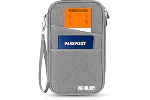 WUHBJJXY Passport Holder Family, Women Rfid BlockingWallet, Travel Essentials Premium Wallets, Waterproof Passport Holders Bag for Men Traveling, Travel Document Organizer Credit Cards Case (Gray)