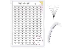 NAGARAKU Premade Fans Eyelash Extensions Thin Pointy Base 10D Volume Sharp Narrow Stem 0.07mm D curl 9-14mm Mix Clusters Russ