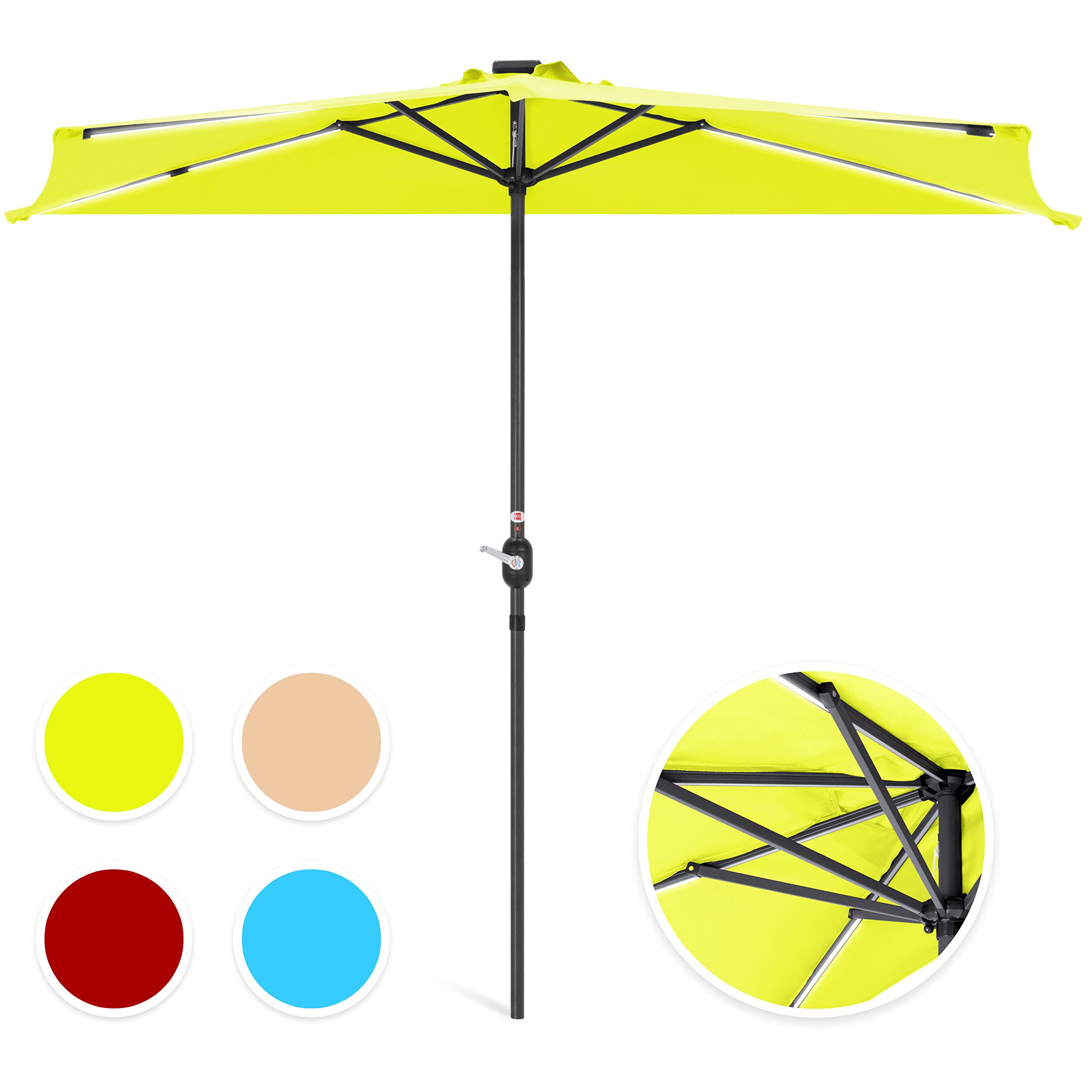 Best Choice Products 8.5ft Solar LED Strip Lighted Half Patio Umbrella, Light Green