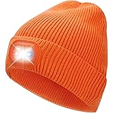 OKKLE Unisex LED Beanie with Light, USB Rechargeable Headlamp Hat, Winter Gifts for Men Women Husband Him Orange