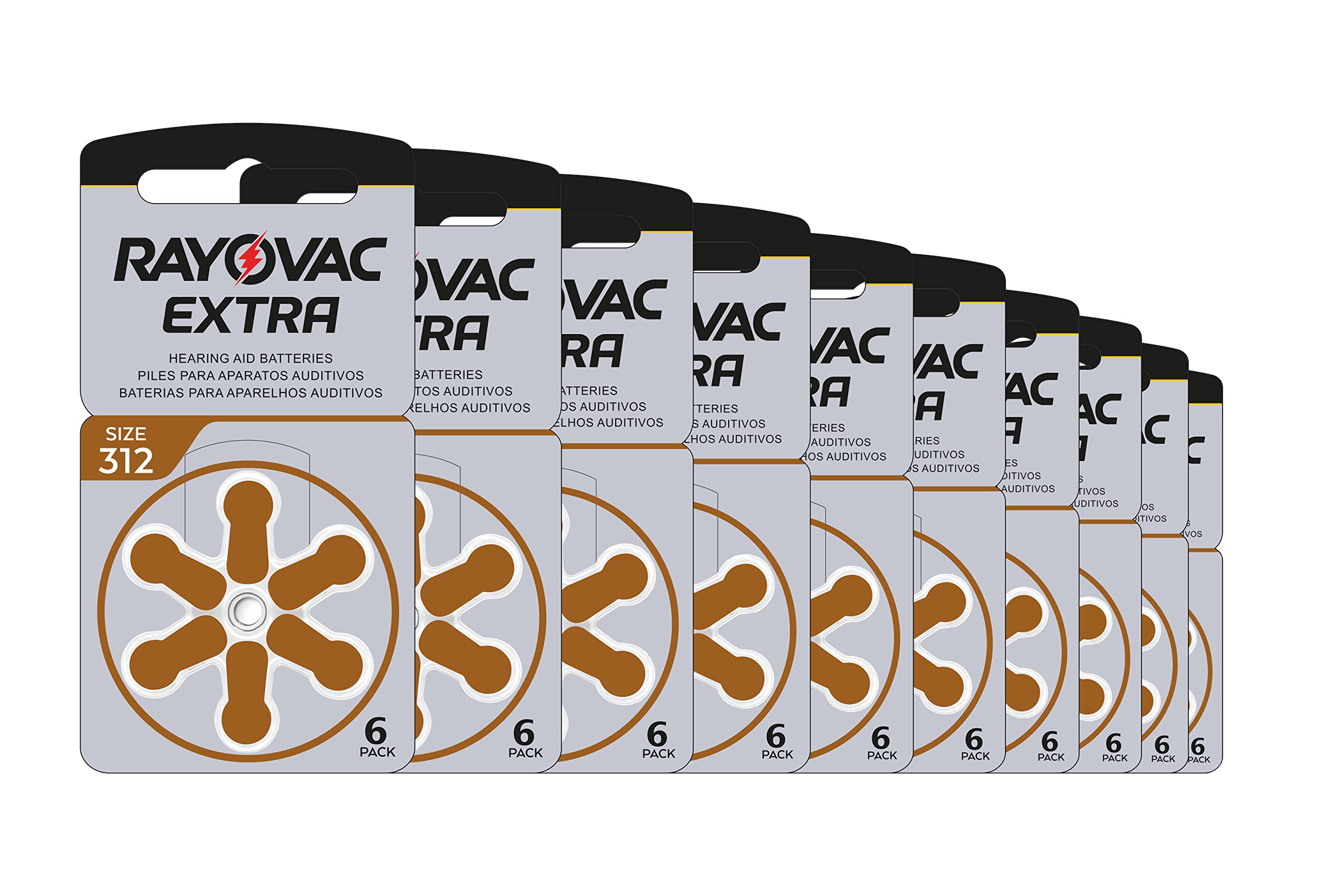 Rayovac Hearing Aid Batteries Size 312 - 10 Packs of 6 Cells
