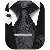 Enlision Ties for Men Paisley Plaid Necktie with Pocket Square Cufflinks Clip Set Formal Business Wedding Prom