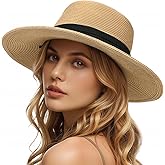 Beach Sun Straw Hats for Women, UPF 50+ UV Sun Protection Wide Brim Summer Straw Hat Foldable Packable Roll up Cap Khaki