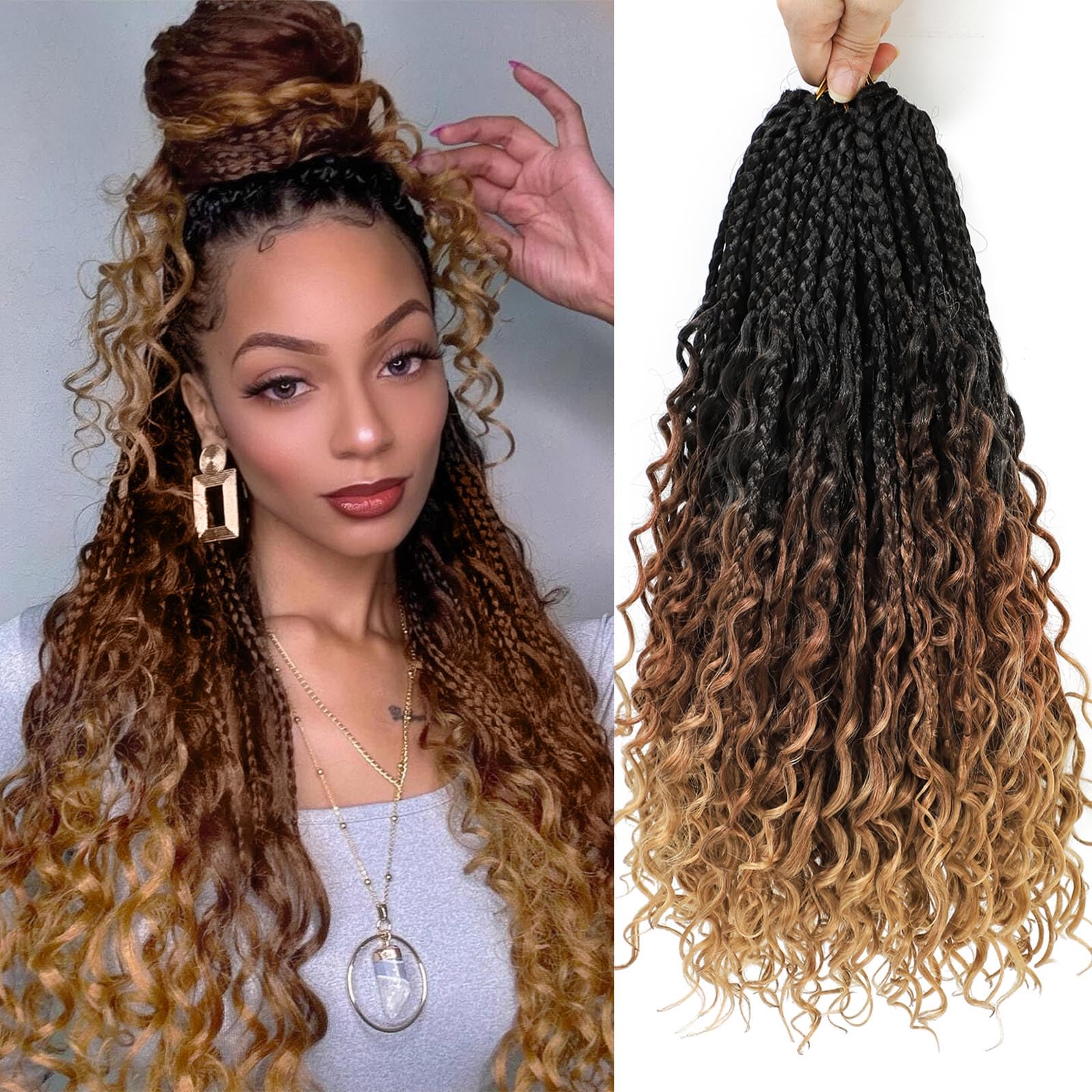 Photo 1 of Goddess Box Braids Crochet Hair for Black Women 24 Inch 8 Packs Boho Crochet Braids with Curly Ends Pre Looped Bohemian Knotless Long Crochet Boho Mermaid Box Crochet Hair (1B/30/27)