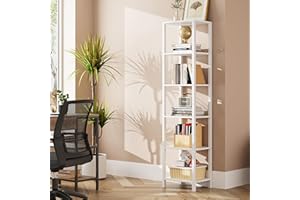 TUTOTAK Bookshelf, 6-Tier Tall Book Shelf, Narrow Bookcase for Small Space, DIY Stackable Bookshelf, for Living Room, Office, Study, Entryway, Industrial, White BS01BW006