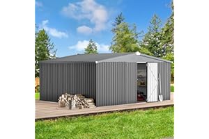 AECOJOY Shed 12' x 14' Storage Shed, Outdoor Metal Storage Sheds & Outdoor Storage 14x12 with Lockable Doors, Large Steel Yard Shed, Utility Tool Storage for Garden, Patio, Outside use in Dark Grey