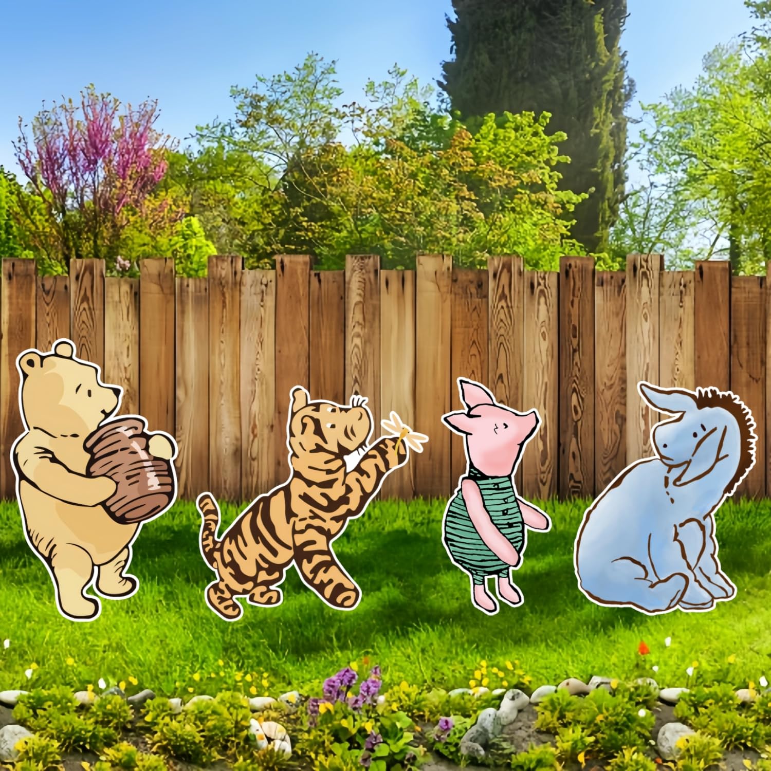 Photo 1 of 4PCS Classic Winnie Yard Signs with Stakes Indoor Outdoor Walkway Lawn Garden Entrance Stairwells Centerpieces For Pooh Baby Shower Decorations Birthday Nursery Supplies