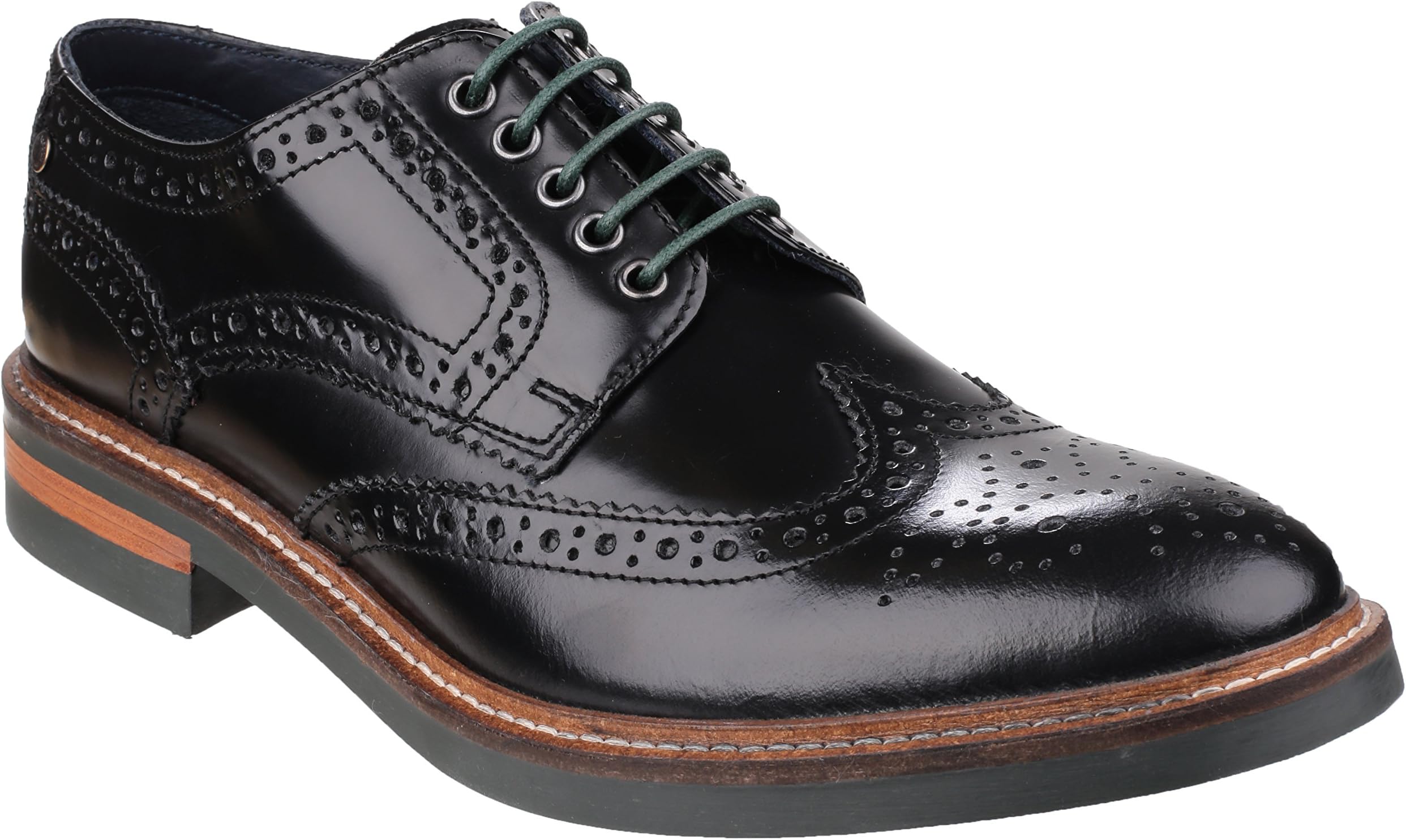 Base London Woburn Hi Shine Black Leather New Mens Formal Brogue Casual Shoes Boots