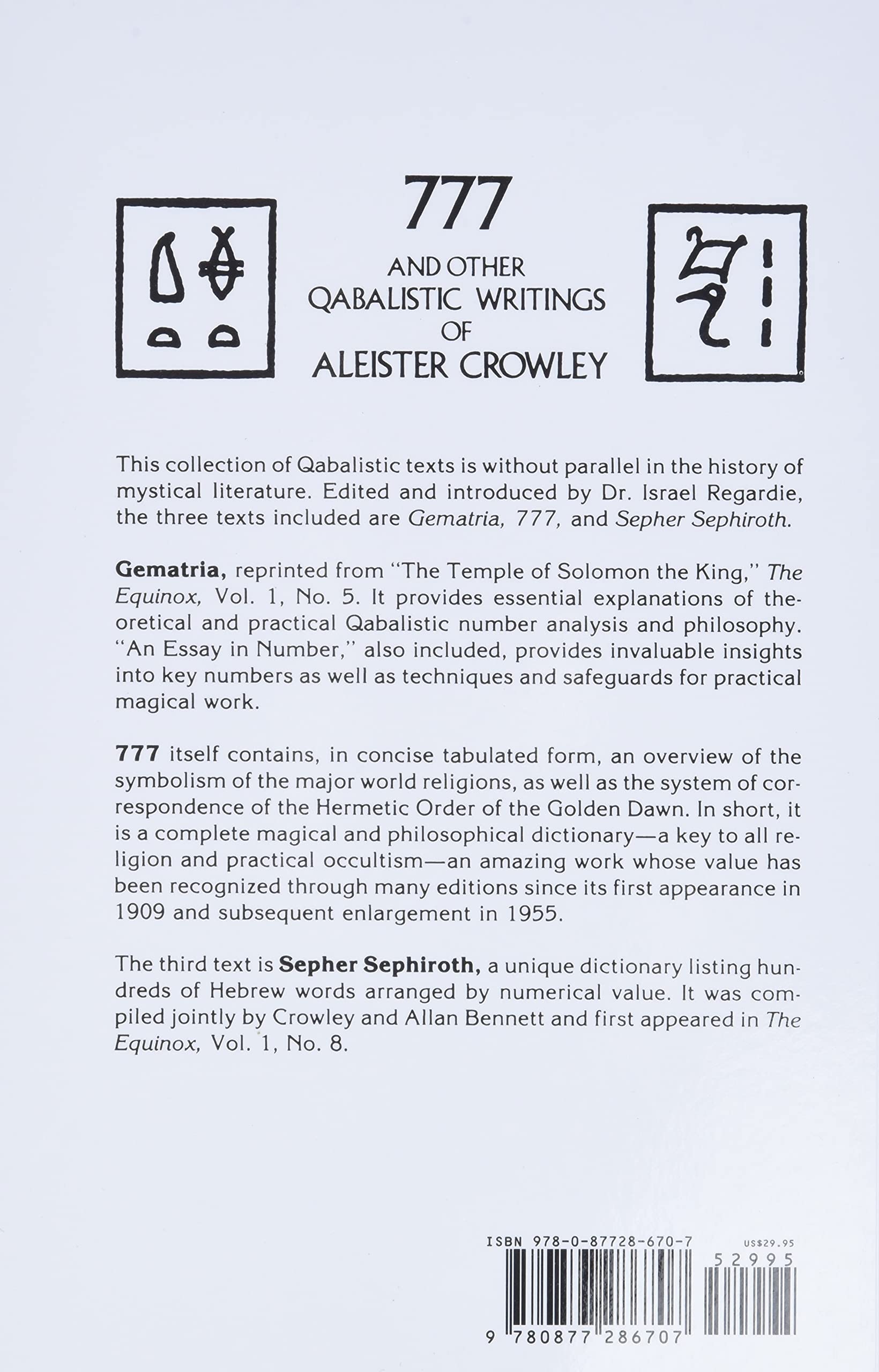 777 Other Qabalistic Writings Of Aleister Crowley Crowley Aleister 9780877286707 Books Ca
