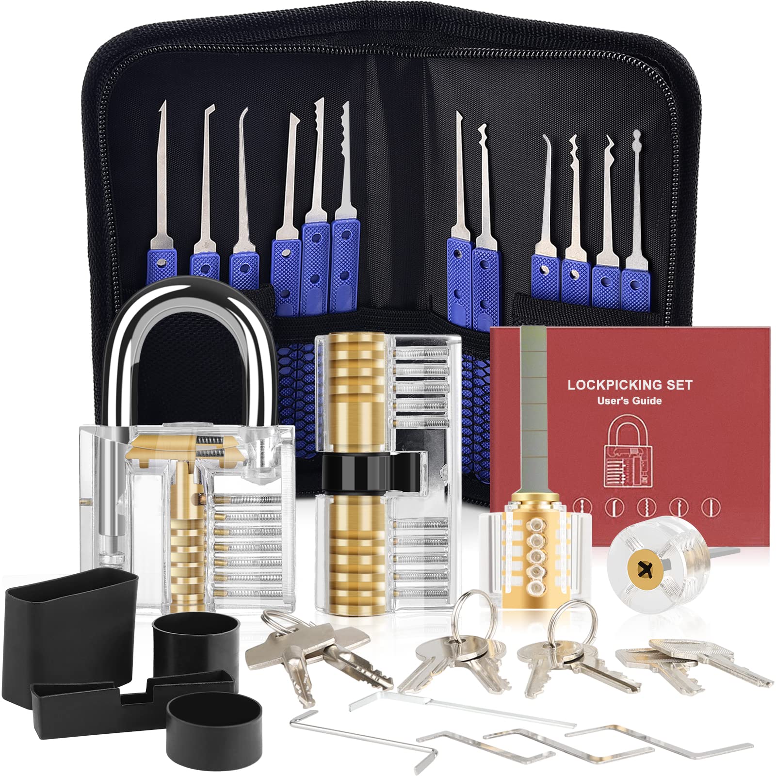 36 Pcs Lock Pick Set, [Upgraded Version] Diyife Premium Practice Lock Picking Tools with 4 Transparent Training Padlocks for Lockpicking, Guide for Beginner and Locksmith Training (Blue)