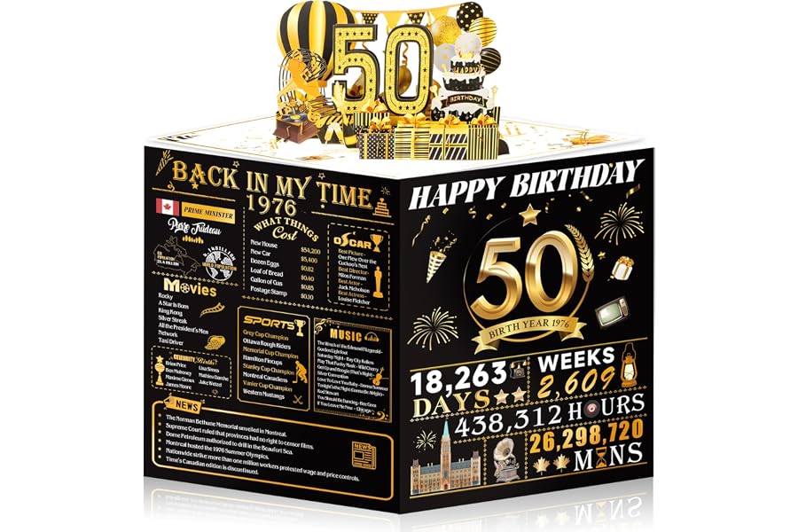 OLOSONG 50th Birthday Cards for Women Men, 3D Pop Up 50th Birthday Decorations for Mom Dad, Funny 50 Year Old Birthday Gifts 