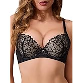 Joktty Women's Push Up Lace Bra Demi Comfort Padded Add 1 Cup Lift Up Bras Soft Lace Sexy Plunge Underwire