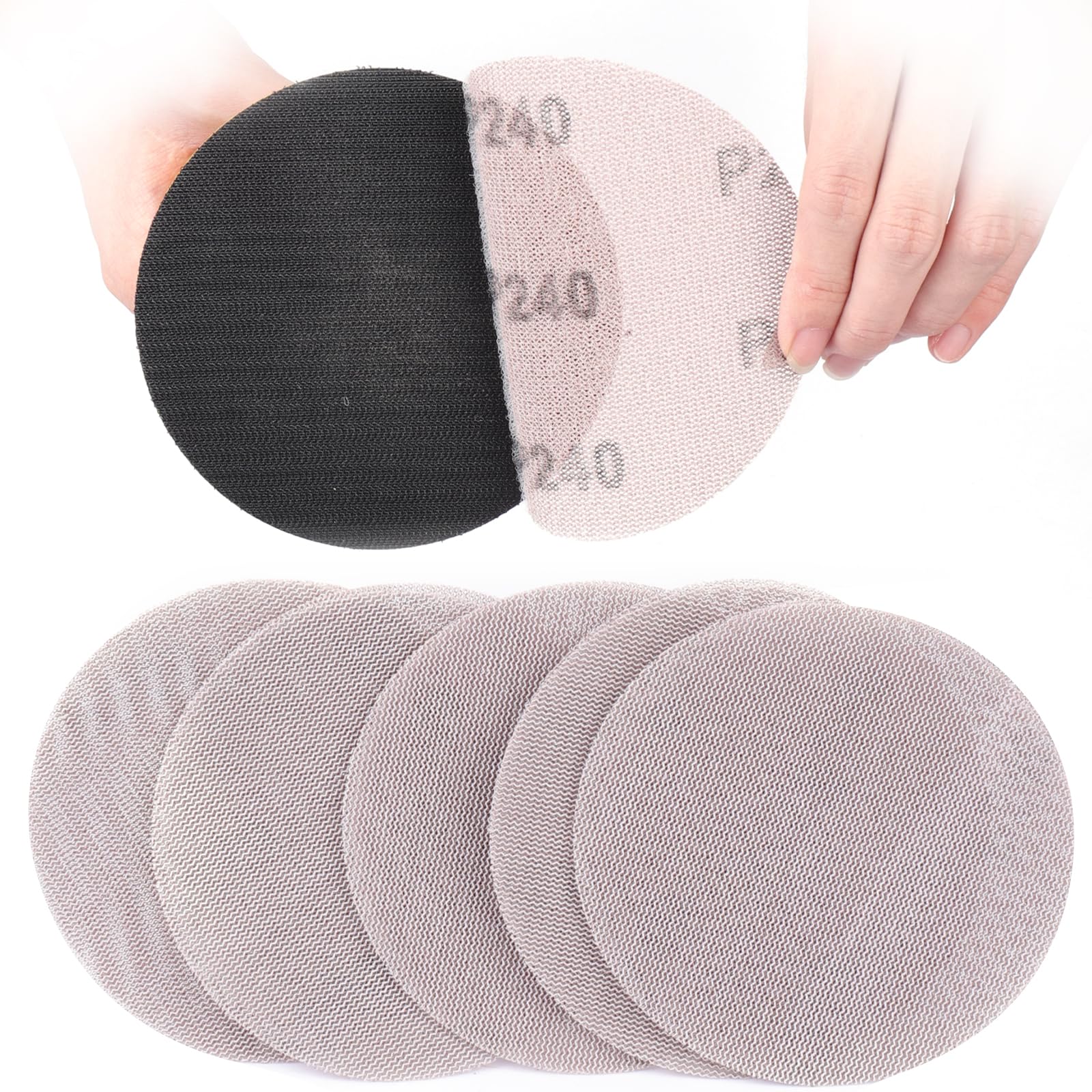 Sruhrak 125mm Mesh Sanding Discs, 50 PCS Net Sandpaper 240 Grit Hook and Loop Sanding Pads for Drywall Sander Efficient Dust Removal Random Orbital Sander Polishing