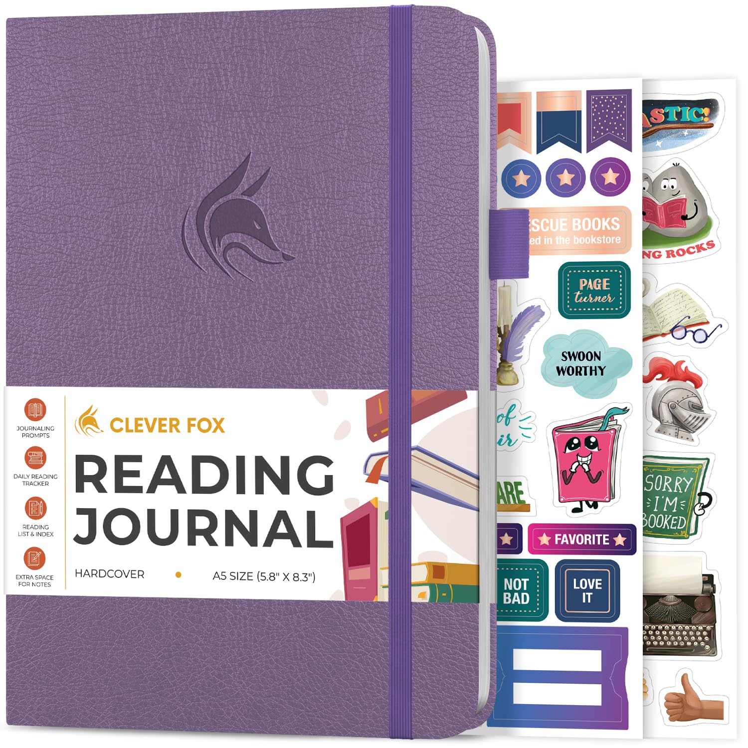 Clever Fox Reading Journal – Guided Book Review Log with Reading Tracker – Gift Book Accessories for Reading Lover – Tracking Journal for Kids & Adults – A5 Size, 14.6x21.3cm (Lavender)