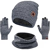 mysuntown Winter Beanie Hat Scarf and Touch Screen Gloves 3-Piece Set, 2025 Cold Weather Knit Fleece Lined Warm Unisex Sets
