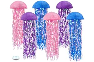 ZILUE Mermaid Party Decorations, Jellyfish Paper Lanterns Pink Purple Blue Hanging Lantern for Mermaid Theme Under The Sea Ocean Birthday Party Decorations Pack of 6