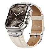 Suitisbest Leather Bands Compatible for Apple Watch Ultra Band 49mm 46mm 45mm 44mm 42mm, Genuine Leather Rugged Durable Matel Connector Replacement Strap for Men iWatch Ultra 11 10 9 8 7 6 5 4 3 SE