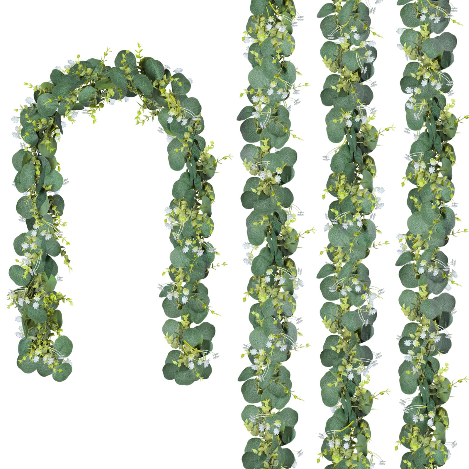 Photo 1 of CQURE 4 Pack 5.9Ft Eucalyptus Garland,Artificial Eucalyptus Flowers Leaves Table Greenery Garland Wreath Vines for Wedding Party Table Fireplace Bedroom Wall Room Decor