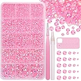 16000 Pcs Resin Rhinestones for Crafting, Flatback Light Pink Gems Jelly Rhinestones, Mixed Sizes Pink Bedazzling Crystal with Pickup Tool for DIY Crafts Clothing Tumblers Mugs Shoes Fabric Nail Art