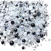 100g Mix Resin Rhinestones Flatback Half Round Pearls Mixed Size 3mm-10mm AB Color Half Pearls Resin Rhinestones for DIY Craft Nail Art Shoes Clothes Phone Case (Black White Series)