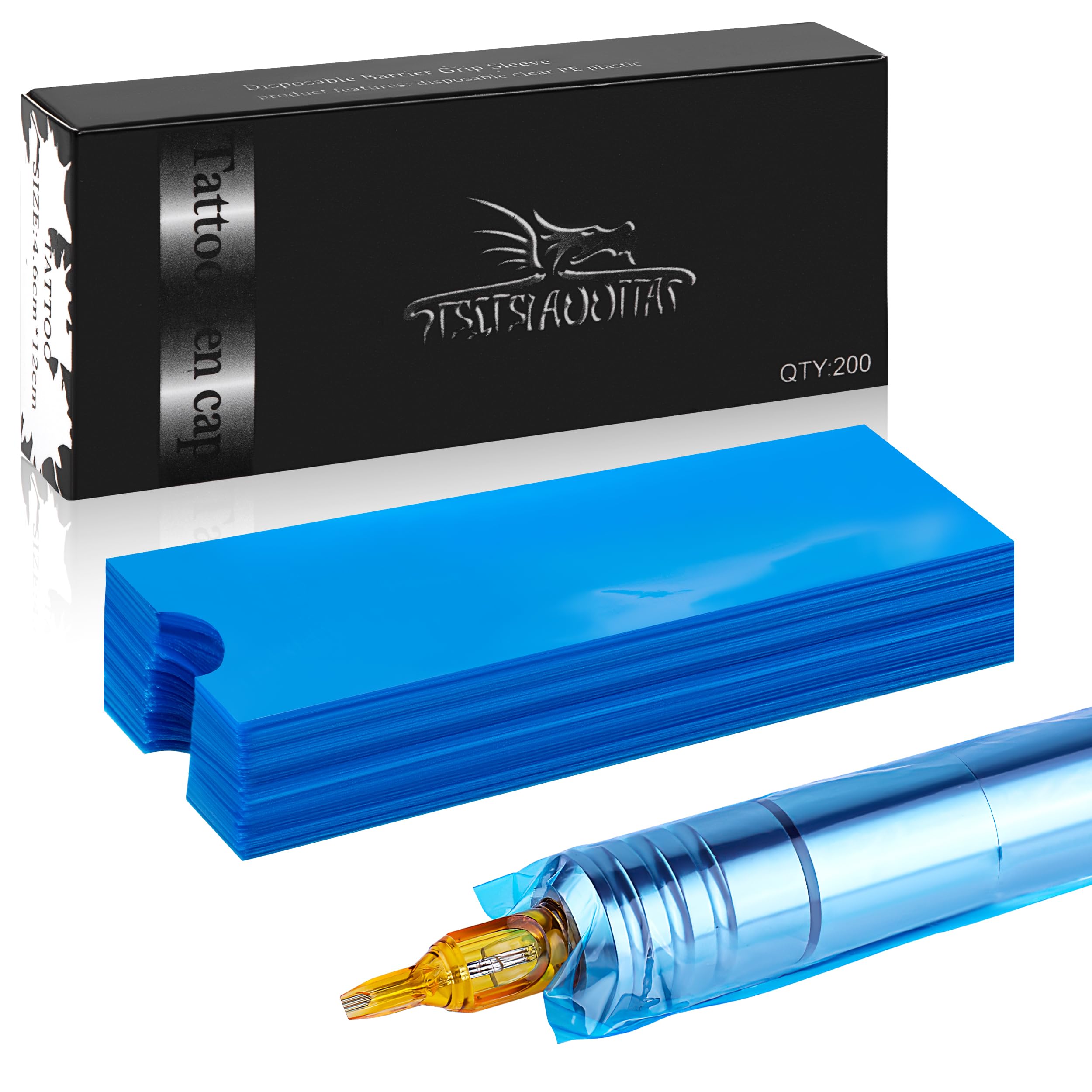 Tattoo Pen Machine Covers & Disposable Bags 200PCS, Tattooing Sleeves for Cartridge Machine Accessories (Blue)