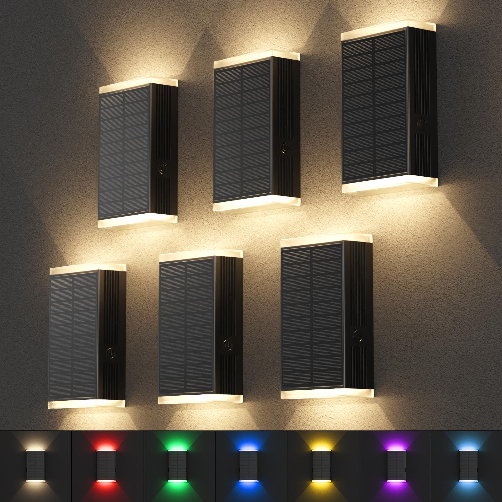 Photo 1 of Solar Lights Outdoor,8 Lighting Modes Dusk to Dawn Lighting Wall Sconce IP67 Waterproof Up and Down Solar Wall Light Front Door Light for House, Garage, Porch,Doorway,Fence,Festival Decor (6 PACK)