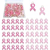 DANUDON Breast Cancer Charms for Jewelry Making Hope Awareness Ribbon Pendant Charm Beads Alloy Enamel Pink Ribbon Charms Bulk with Box, 2 Colors