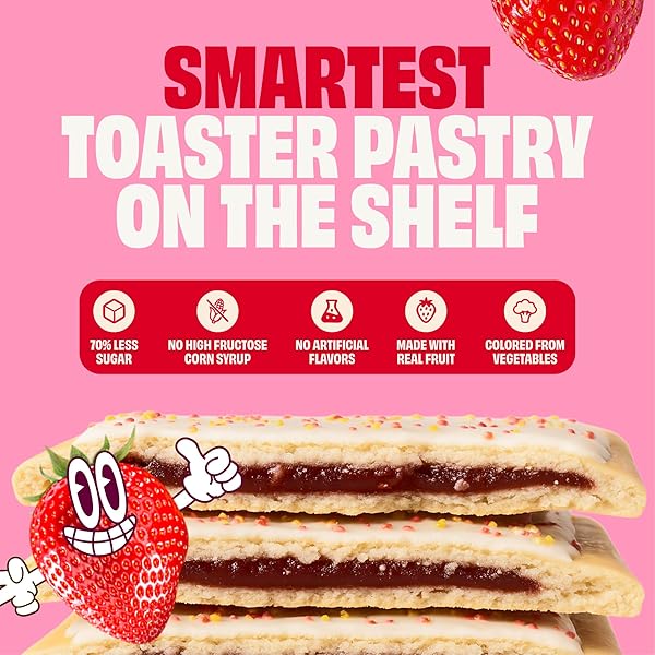 SMART TART TOASTER PASTRIES FROSTED STRAWBERRY – LOW SUGAR SNACKS, HEALTHY BREAKFAST PASTRY, ON THE GO SNACK, REAL FRUIT FILLING – ONLY 6G ADDED SUGAR – 12 COUNT