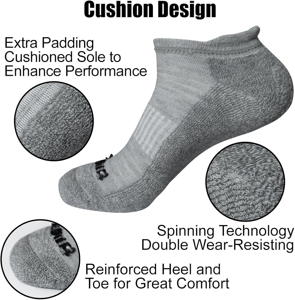 LITERRA Mens Ankle Socks 6 Pack Low Cut Athletic Running Cushioned Tab Socks: Clothing